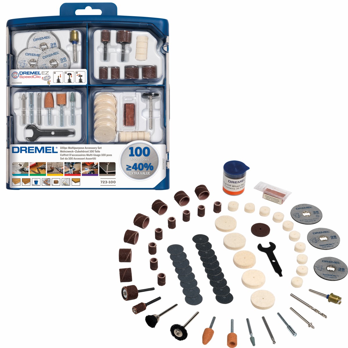 Conjuntos de acessrios Dremel (Conjunto de acessrios multifunes DREMEL com 100 peas (723) )