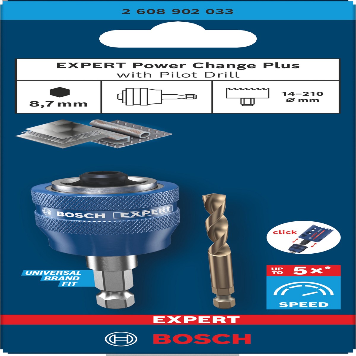 Acessrios de funo serras craneanas Bosch Accessories (Eixo EXPERT Power Change Plus com broca de centrar, encabadouro hexagonal de 8,7 mm, HSS-Co, 7,15 x 25 x 65 mm)