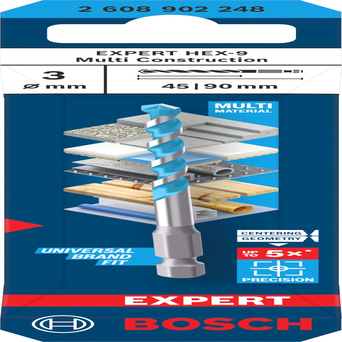 Broca Bosch Accessories (Broca EXPERT HEX-9 Multi Construction, 3 x 45 x 90 mm)