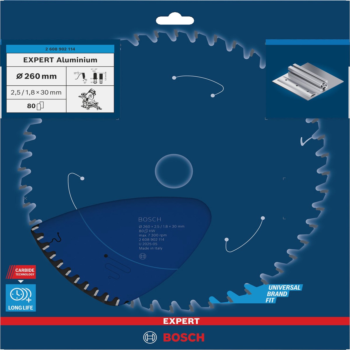 Discos para serras circulares. Bosch Accessories (Lmina de serra circular EXPERT Aluminium, 260 x 2,5/1,8 x 30 mm, T80)