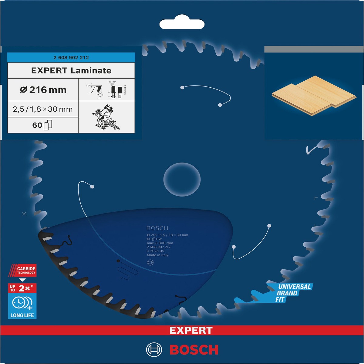 Discos para serras circulares. Bosch Accessories (Lmina de serra circular EXPERT Laminate, 216 x 2,5/1,8 x 30 mm, T60)