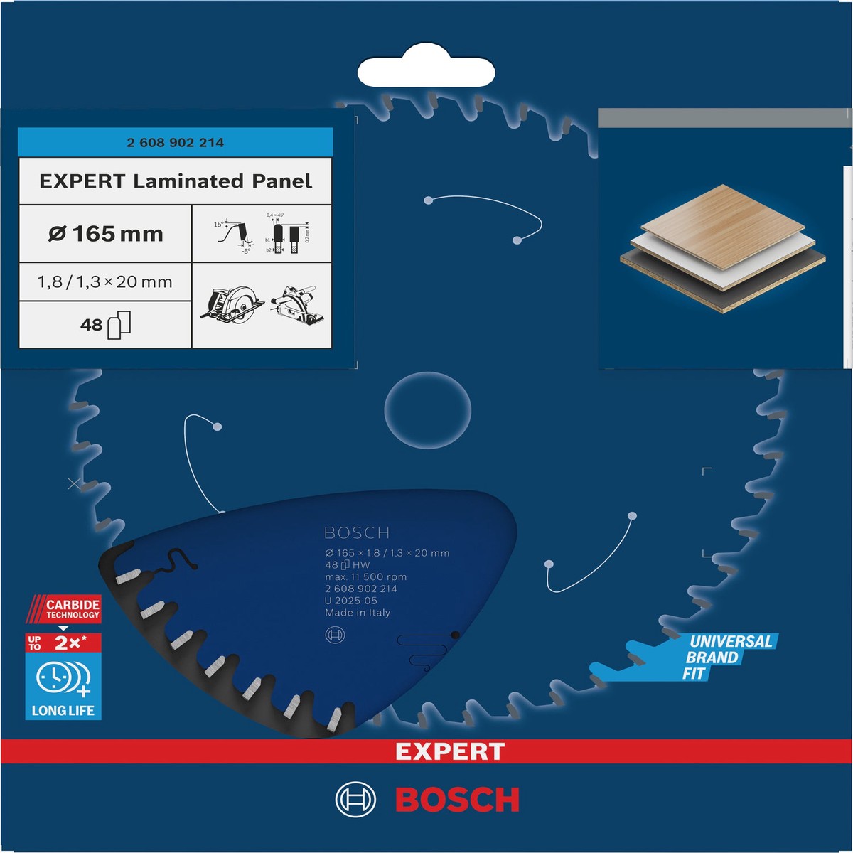 Discos para serras circulares. Bosch Accessories (Lmina de serra circular EXPERT Laminated Panel, 165 x 1,8/1,3 x 20 mm, T48)