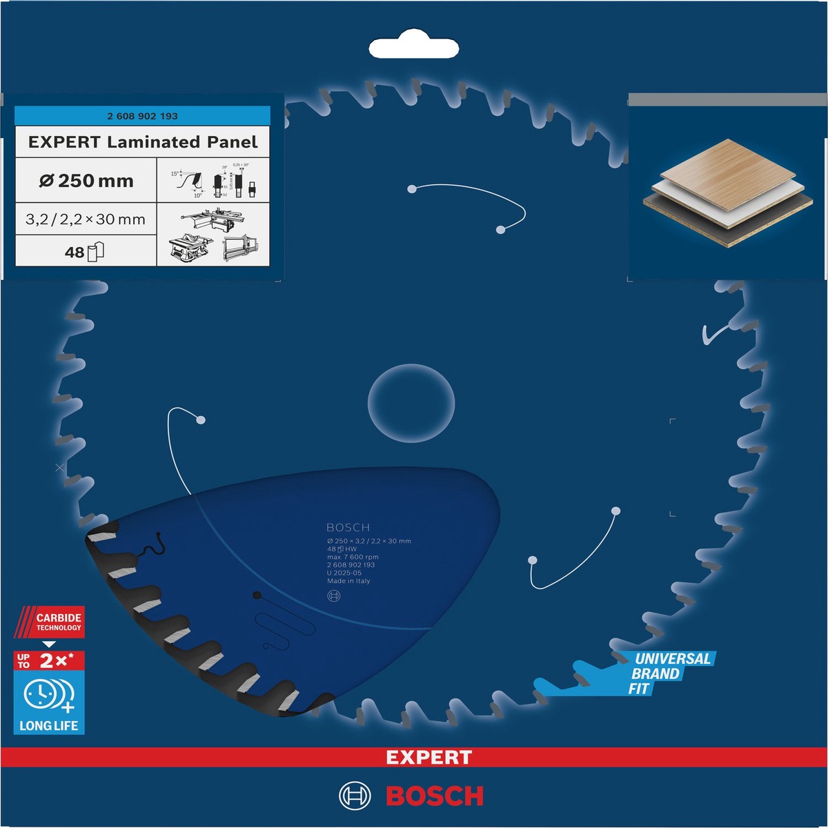 Discos para serras circulares. Bosch Accessories (Lmina de serra circular EXPERT Laminated Panel, 250 x 3,2/2,2 x 30mm, T48)