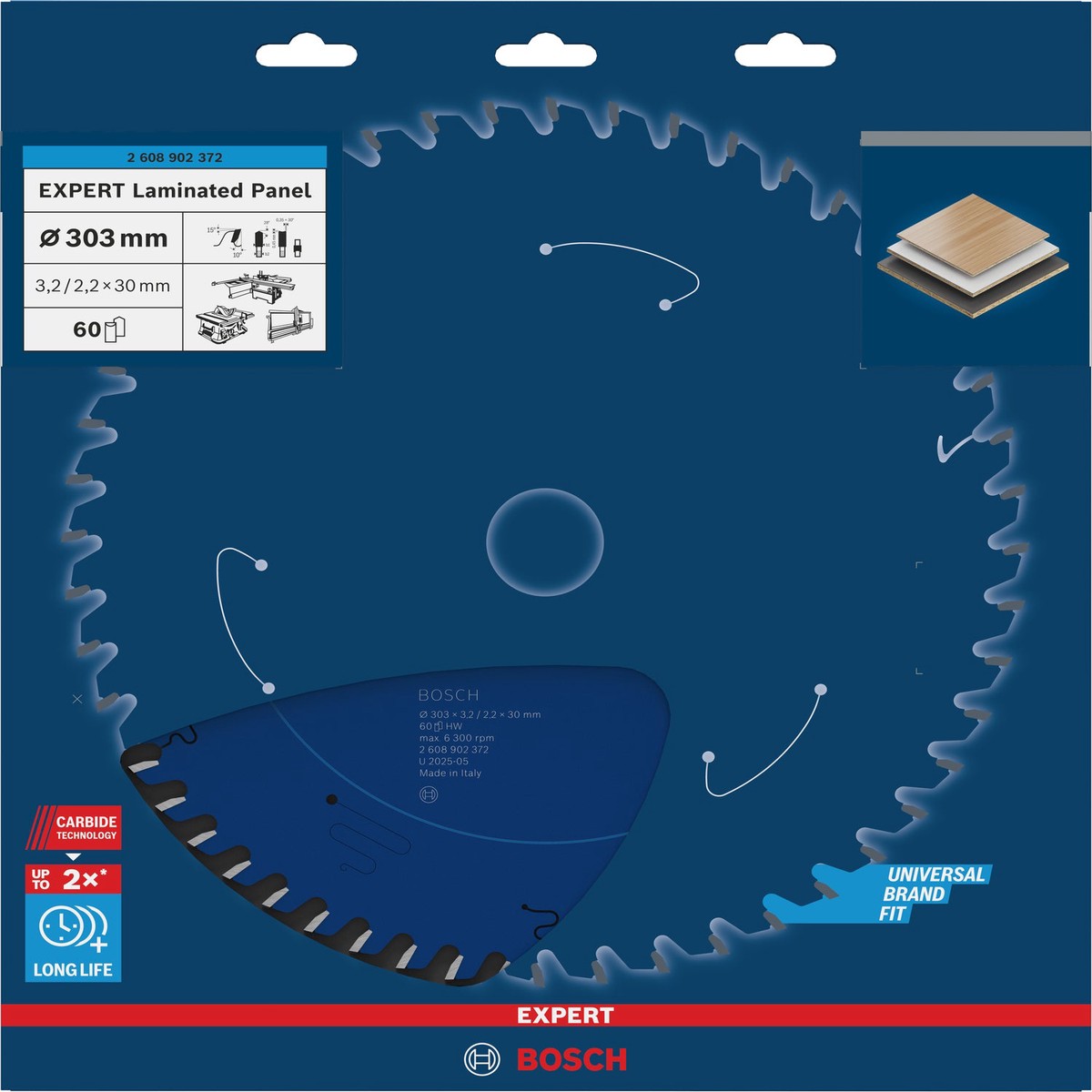 Discos para serras circulares. Bosch Accessories (Lmina de serra circular EXPERT Laminated Panel, 303 x 3,2/2,2 x 30mm, T60)