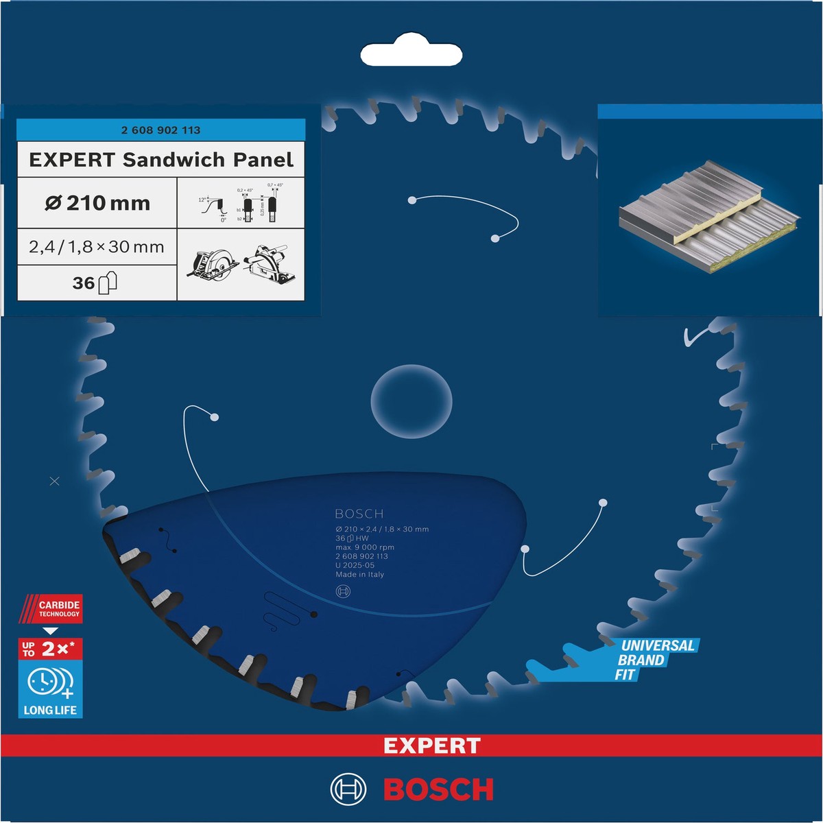 Discos para serras circulares. Bosch Accessories (Lmina de serra circular EXPERT Sandwich Panel, 210 x 2,4/1,8 x 30mm, T36)