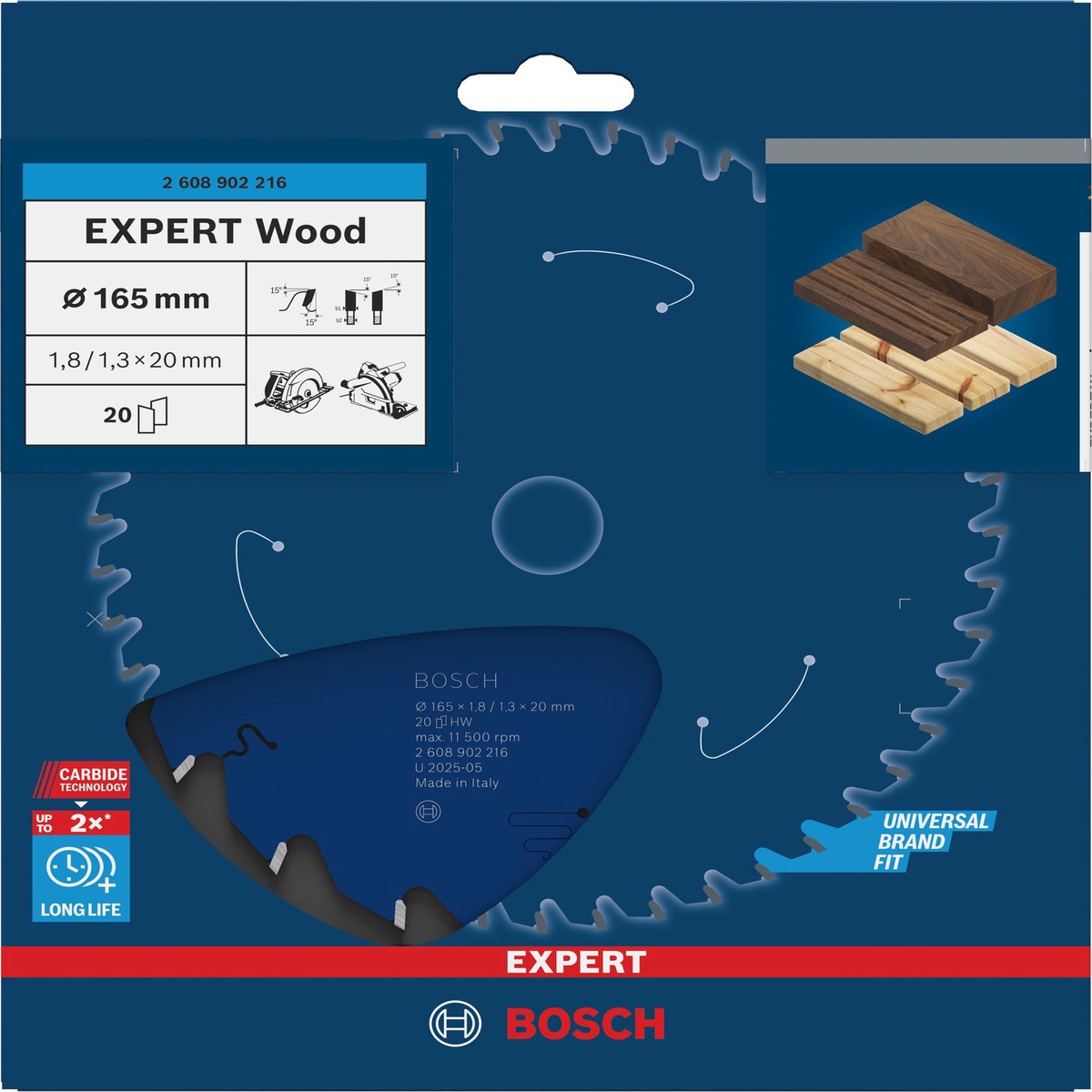Discos para serras circulares. Bosch Accessories (Lmina de serra circular EXPERT Wood, 165 x 1,8/1,3 x 20 mm, T20)