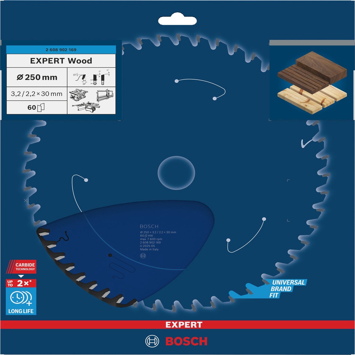 Discos para serras circulares. Bosch Accessories (Lmina de serra circular EXPERT Wood, 250 x 3,2/2,2 x 30 mm, T60)