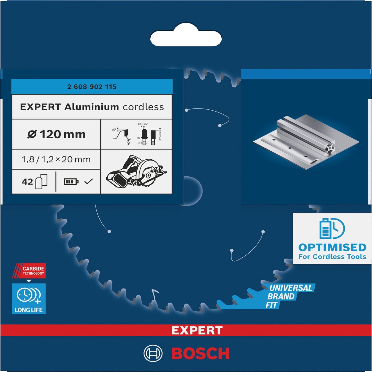 Discos para serras circulares. Bosch Accessories (Lmina de serra sem fios circular EXPERT Aluminium cordless, 120 x 1,8/1,2 x 20 mm, T42)