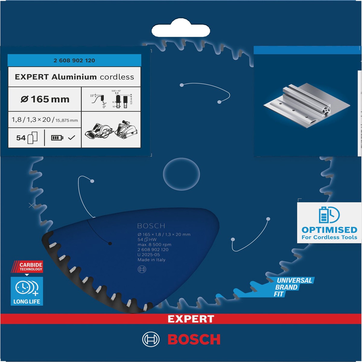 Discos para serras circulares. Bosch Accessories (Lmina de serra sem fios circular EXPERT Aluminium cordless, 165 x 1,8/1,3 x 20 mm, T54)