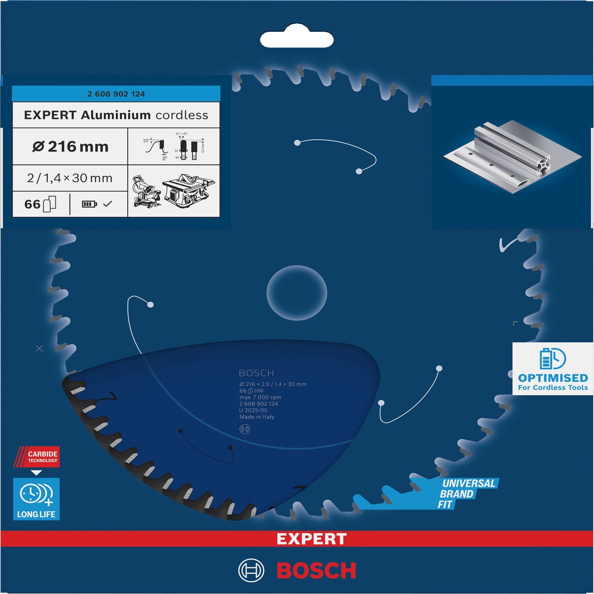 Discos para serras circulares. Bosch Accessories (Lmina de serra sem fios circular EXPERT Aluminium cordless, 216 x 2/1,4 x 30 mm, T66)