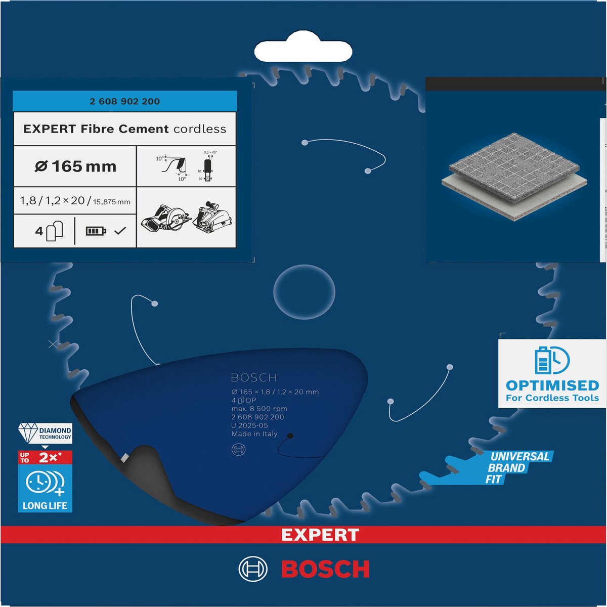 Discos para serras circulares. Bosch Accessories (Lmina de serra sem fios circular EXPERT Fibre Cement cordless, 165 x 1,8/1,2 x 20mm, T4)