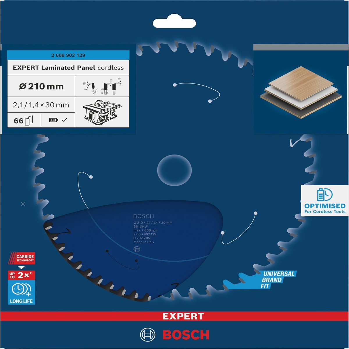 Discos para serras circulares. Bosch Accessories (Lmina de serra sem fios circular EXPERT Laminated Panel cordless, 210 x 2,1/1,4 x 30 mm, T66)