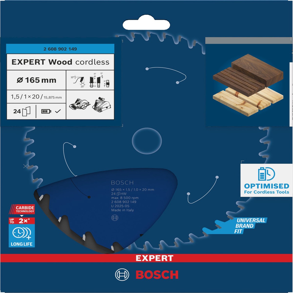 Discos para serras circulares. Bosch Accessories (Lmina de serra sem fios circular EXPERT Wood cordless, 165 x 1,5/1 x 20 mm, T24)