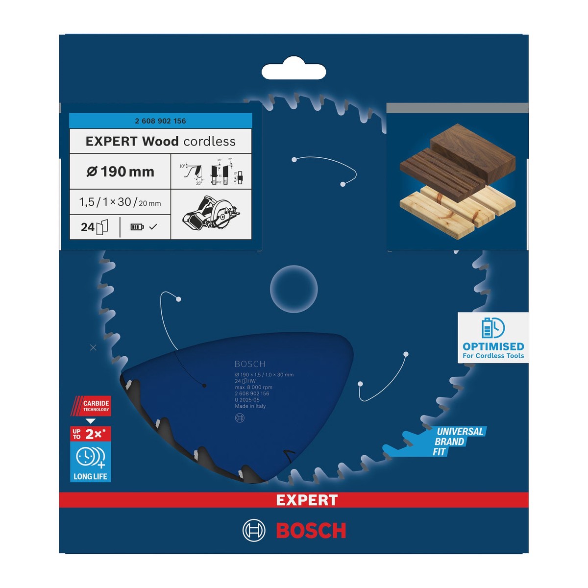 Discos para serras circulares. Bosch Accessories (Lmina de serra sem fios circular EXPERT Wood cordless, 190 x 1,5/1 x 30 mm, T24)