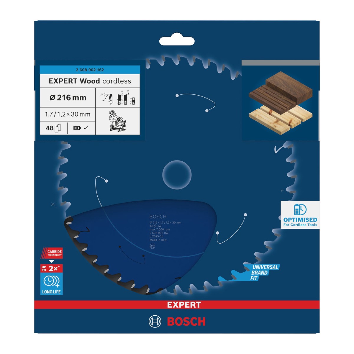 Discos para serras circulares. Bosch Accessories (Lmina de serra sem fios circular EXPERT Wood cordless, 216 x 1,7/1,2 x 30 mm, T48)