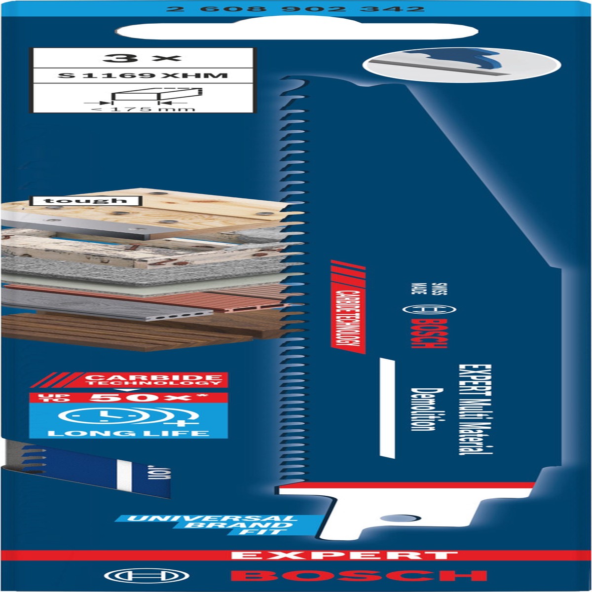 Lminas de serrote eltrico, especial Bosch Accessories (Lmina EXPERT Multi Material Demolition S1169XHM, 3 peas)