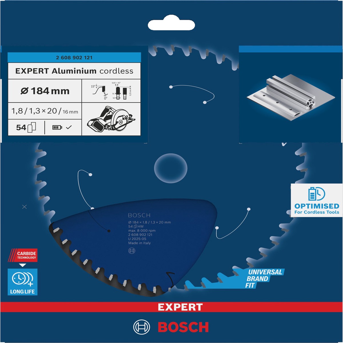 Discos para serras circulares. Bosch Accessories (Lmina de serra sem fios circular EXPERT Aluminium cordless, 184 x 1,8/1,3 x 20 mm, T54)