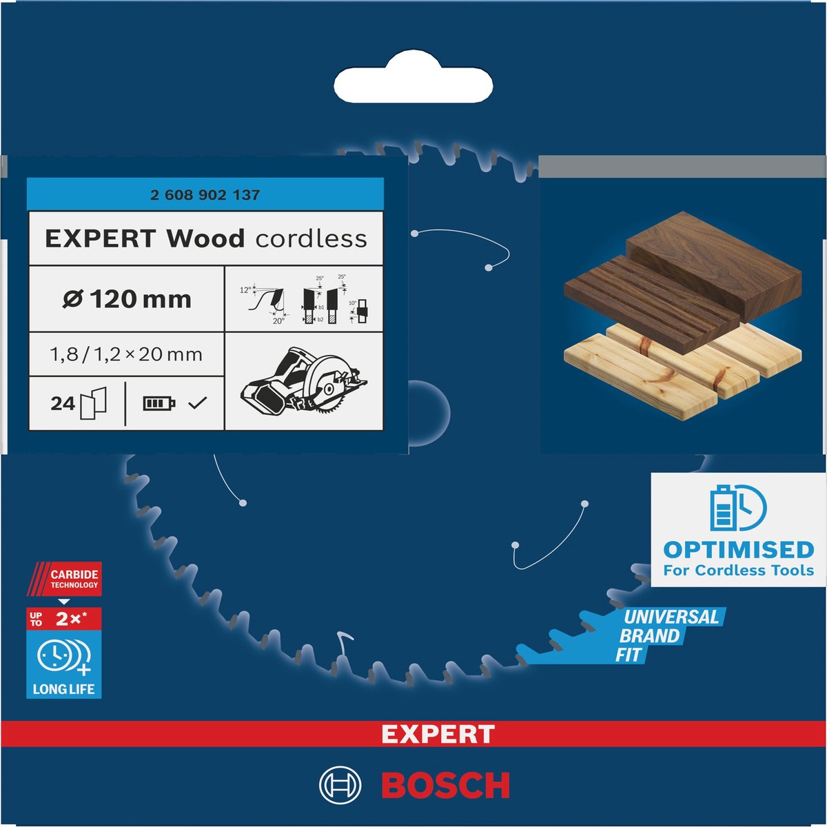 Discos para serras circulares. Bosch Accessories (Lmina de serra sem fios circular EXPERT Wood cordless, 120 x 1,8/1,2 x 20 mm, T24)