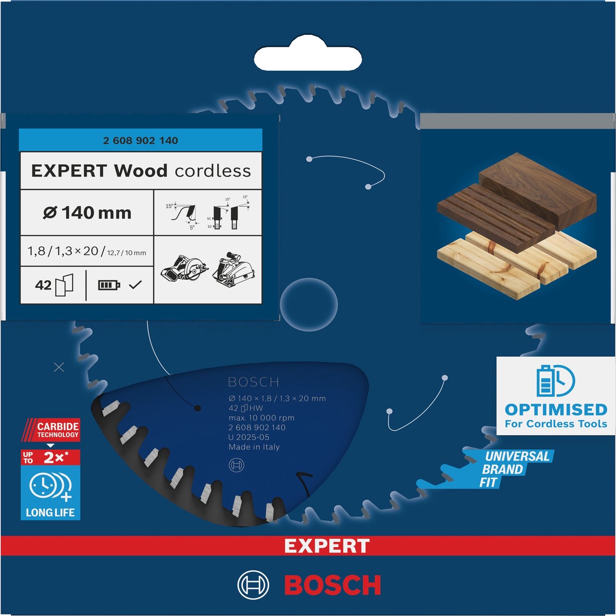 Discos para serras circulares. Bosch Accessories (Lmina de serra sem fios circular EXPERT Wood cordless, 140 x 1,8/1,3 x 20 mm, T42)