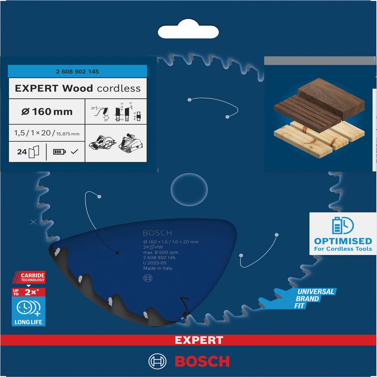 Discos para serras circulares. Bosch Accessories (Lmina de serra sem fios circular EXPERT Wood cordless, 160 x 1,5/1 x 20 mm, T24)