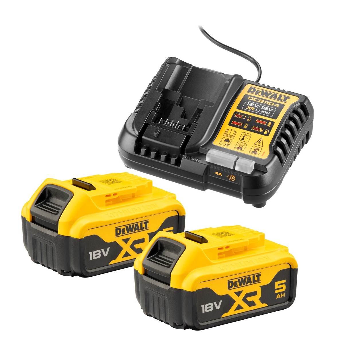 Kit 2x Baterias XR 18V 5.0Ah + Carregador Dewalt (DCB1104P2-QW)