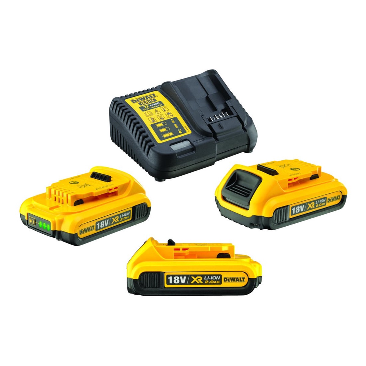 Kit 3x Baterias 18V XR 2.0Ah  + Carregador Multivoltagem Dewalt (DCB115D3-QW)