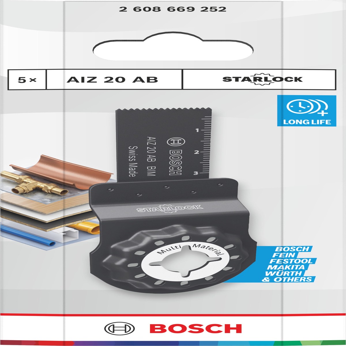Lminas de serra sabre, ferramenta multifunes Bosch Accessories (Lmina de corte multimaterial AIZ 20 AB, Starlock, 20 x 30 mm, 5 unid)