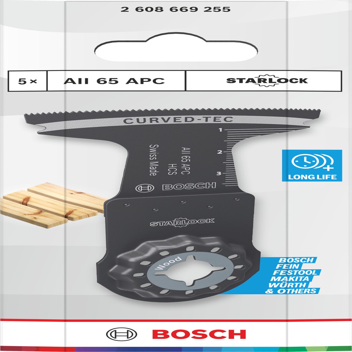 Lminas de serra sabre, ferramenta multifunes Bosch Accessories (Lmina de corte para madeira AII 65 APC, Starlock, 65 x 40 mm, 5 unid)
