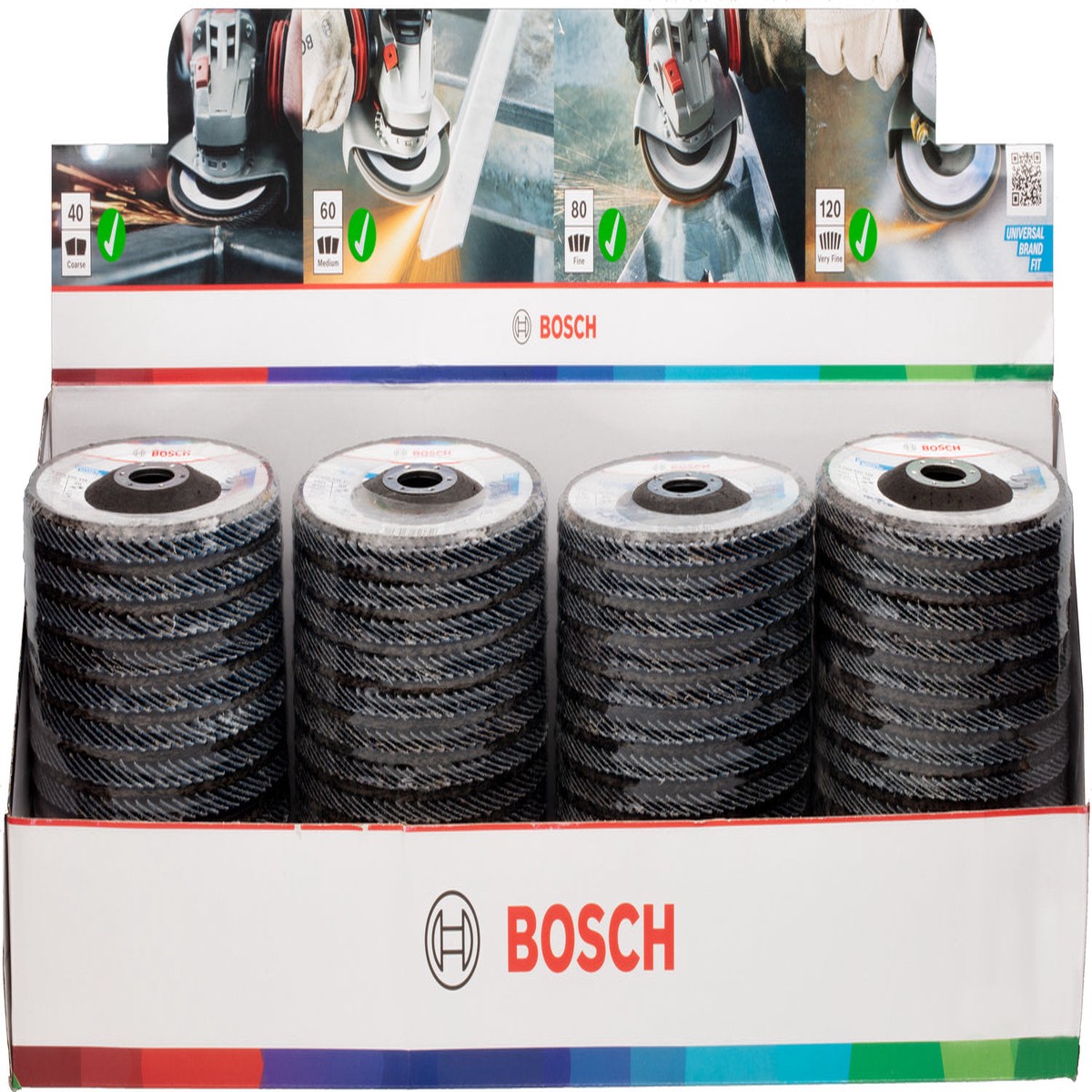 Discos de lamelas, conjunto Bosch Accessories (Conjunto de discos de lamelas X451, 115 x 22,23 mm, G40; 60; 80; 120, T29, 60 pcs)