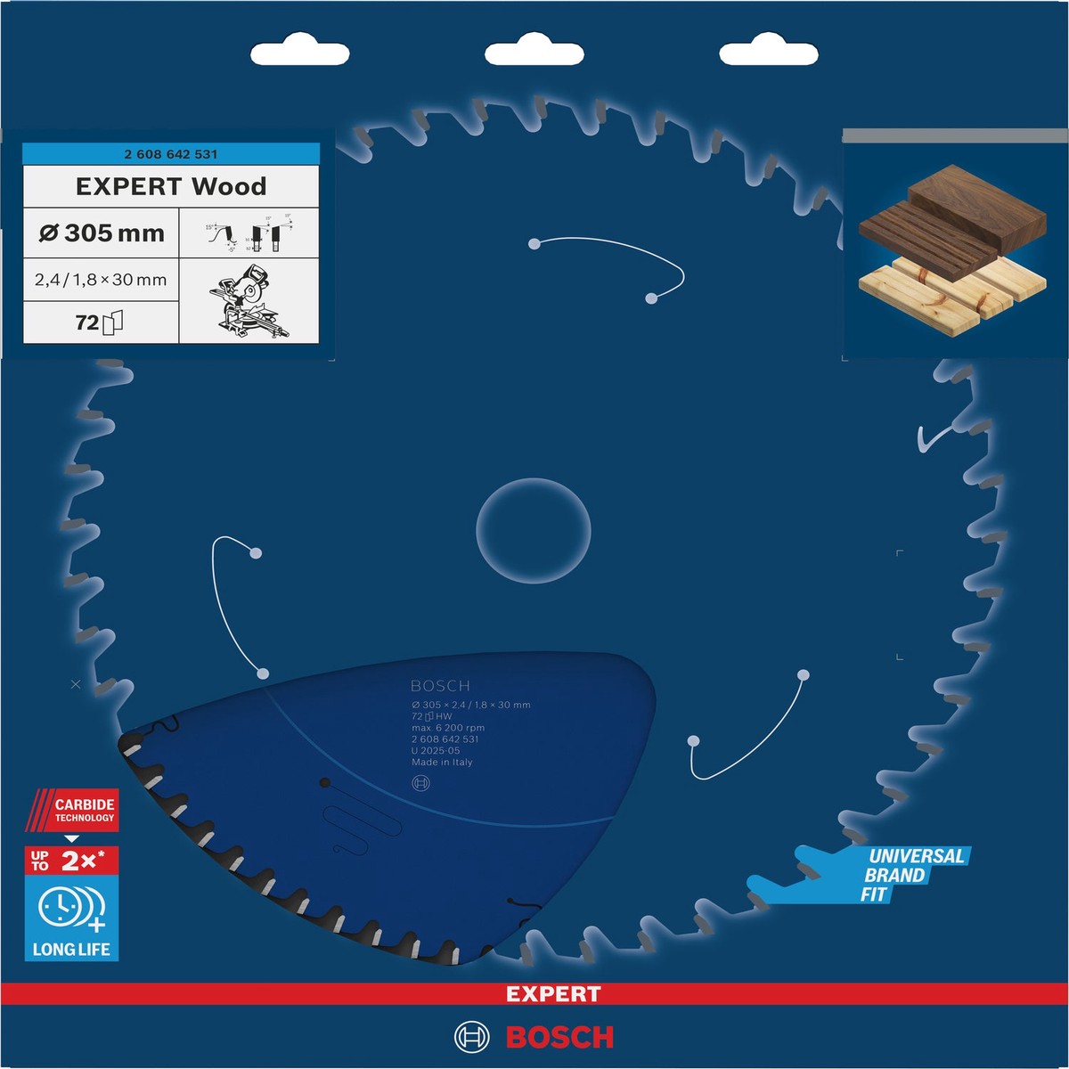 Discos para serras circulares. Bosch Accessories (Lmina de serra circular EXPERT Wood, 305 x 2,4/1,8 x 30 mm, T72)