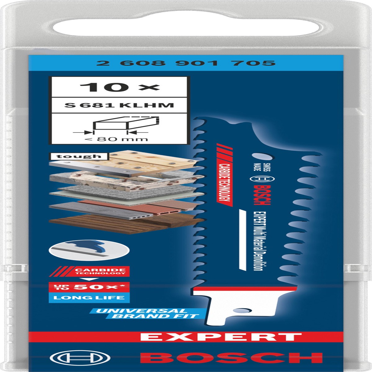 Lminas de serrote eltrico, especial Bosch Accessories (Lmina EXPERT Multi Material Demolition S681KLHM, 10 peas)