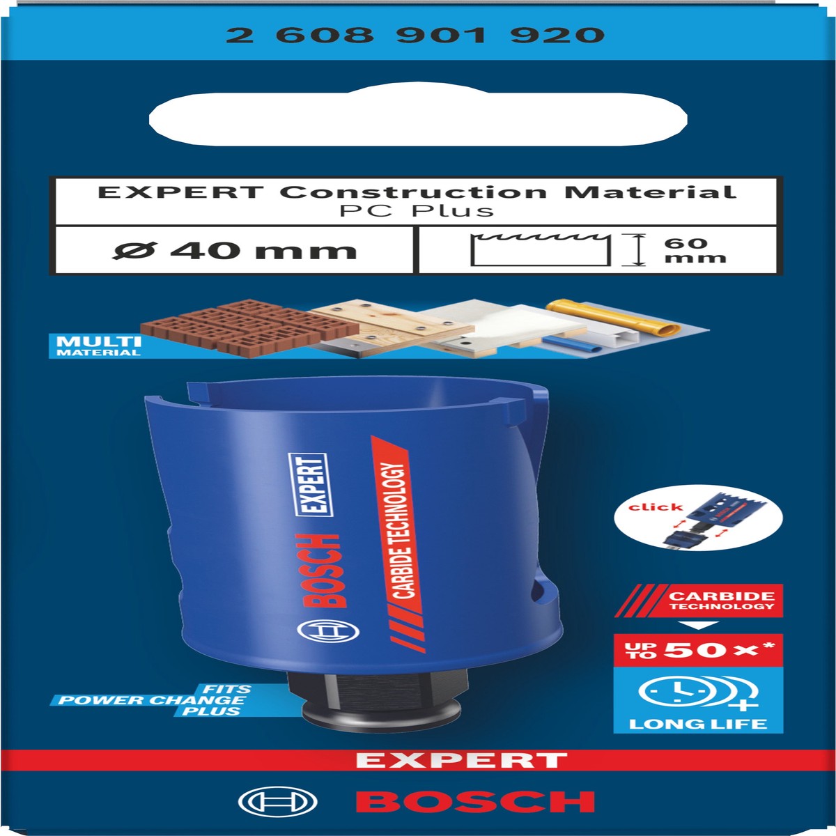 Serras craneanas Bosch Accessories (Serra craneana EXPERT Construction Material Power Change Plus, 40 x 60 mm)